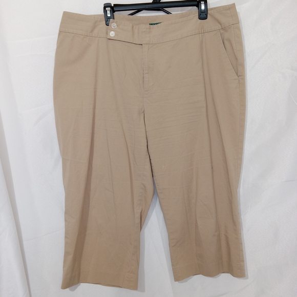 Lauren Ralph Lauren Women 18W Khaki Pants Stretch Cotton Wide Leg Chino Cropped - Picture 2 of 11